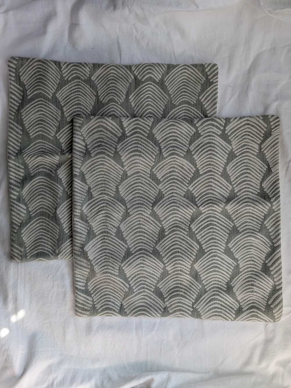West Elm Embroidered Throw Pillow Covers in Sage Green and Cream - 2